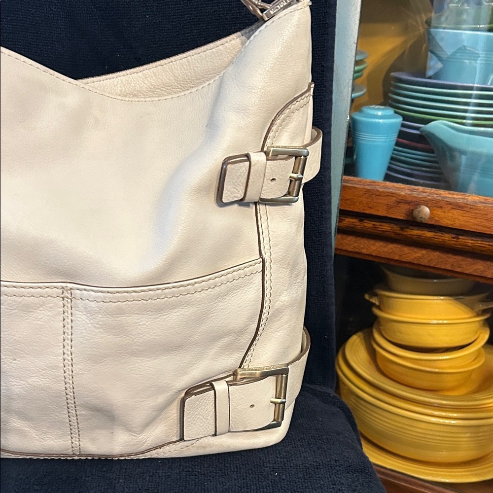 Michael Kors Cream Leather Shoulder Bag with Buckles - Picture 2 of 13
